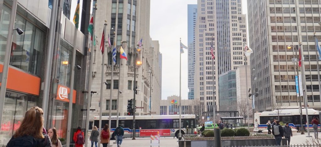 Women walking on the Magnificent Mile